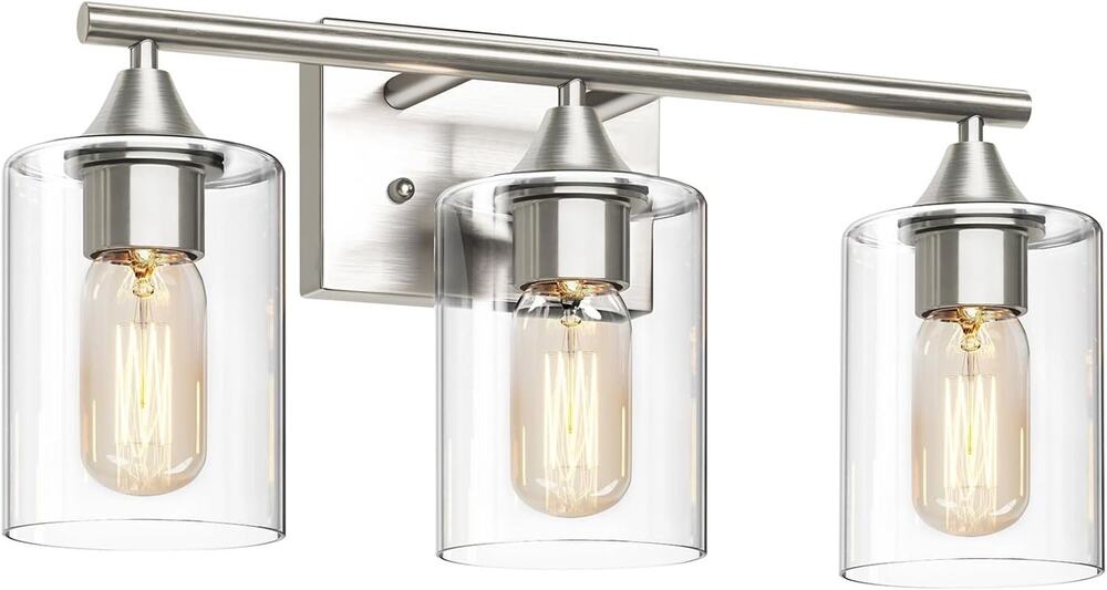 3-Light Brushed Nickel Bathroom Vanity Light Modern Wall Sconce Fixture